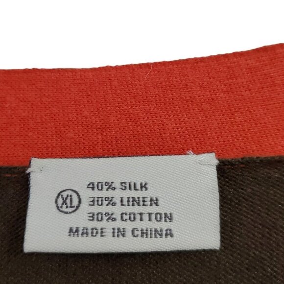 Neiman Marcus Cardigan Womens XL Brown Colorblock Silk Linen‎ Sweater Button Up - Picture 5 of 9